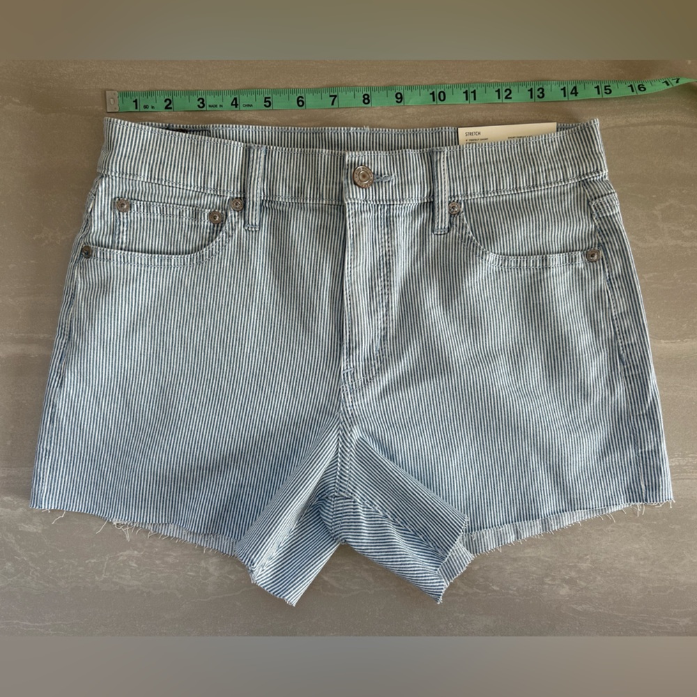 American Eagle Outfitters Striped Jean Shorts Stretch High Rise 98% Cotton - Picture 12 of 16